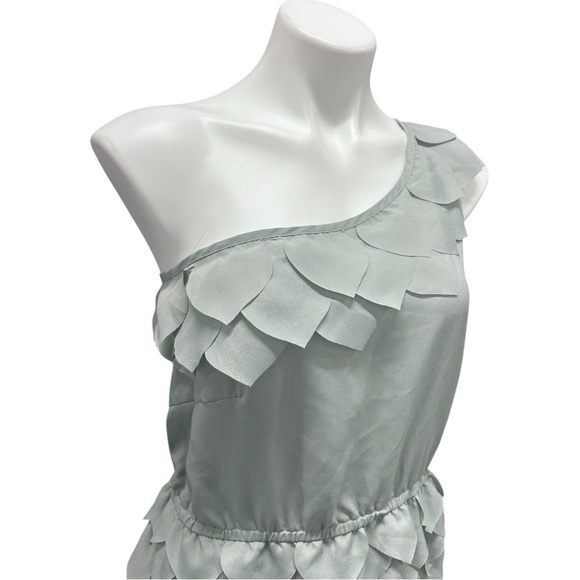 C. Luce One Shoulder Gray/Silver Scalloped Leaf Detail Cocktail Dress Size L - Picture 2 of 10